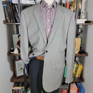 Indochino Men's‎ Sport Coat Blazer Two Button Gray Sharkskin Wool Size about 50L